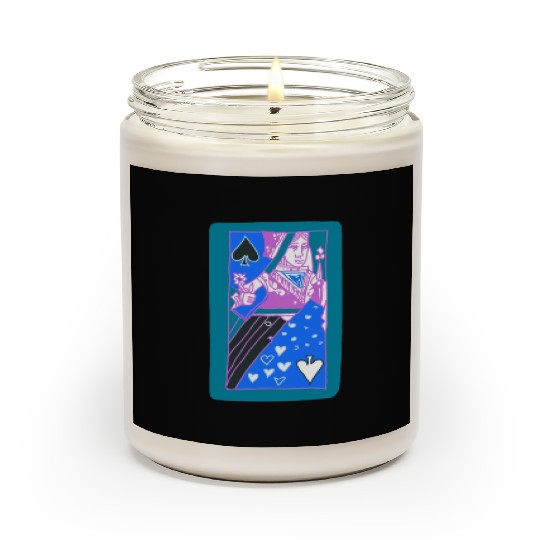 Teal Queen Of Spades Modern Art Playing Card Scented Candles