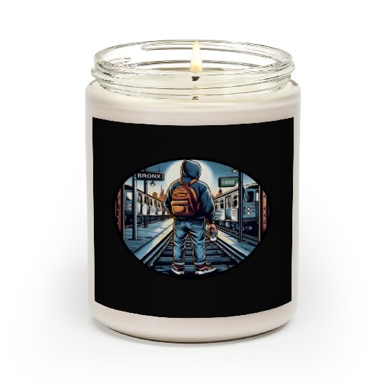 AI Teen in Outdoor Subway Yard - Circle Border Scented Candles
