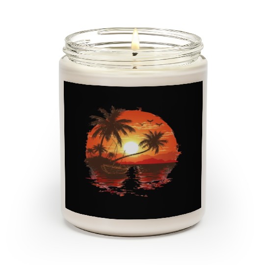 Tropical Sunset Retreat With Palm Trees Scented Candles