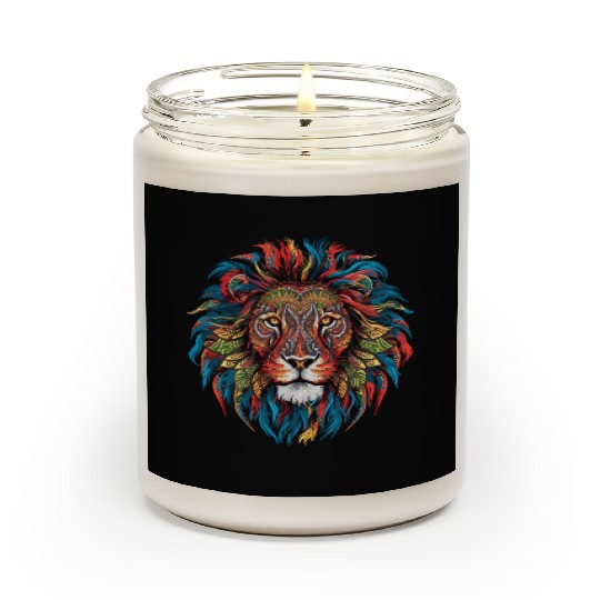 Vibrant Lion Mandala Inspired Artistic Symmetry Scented Candles