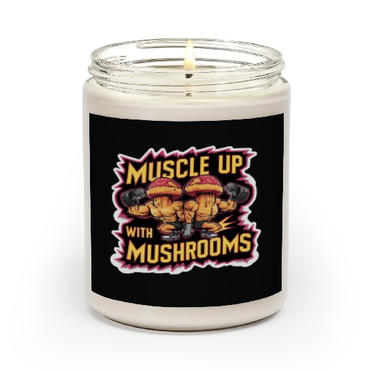 Muscle Up Mushroom Vintage Neon Line Comic Retro Scented Candles