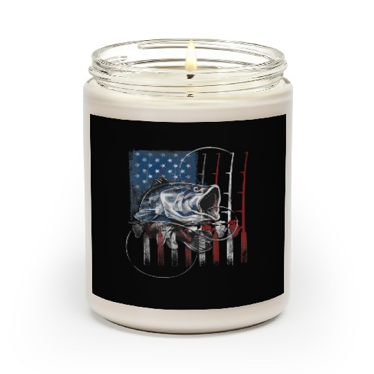 Fishing US Flag Vintage Bass Fisherman Gift Scented Candles
