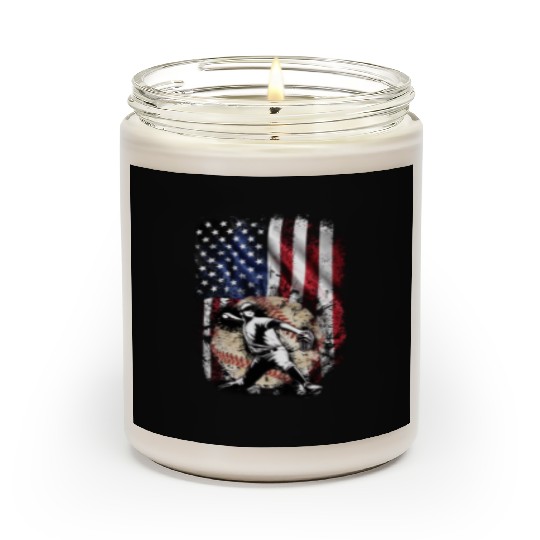 Patriotic American Flag Baseball Pitcher Scented Candles