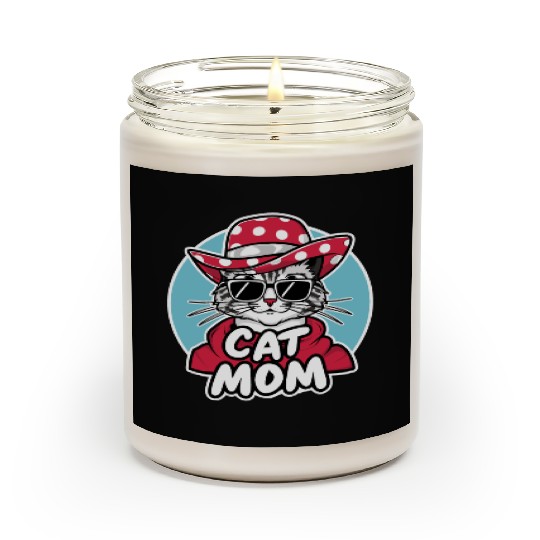 Cat Mom Funny cat with sunglasses, hat and clothes Scented Candles