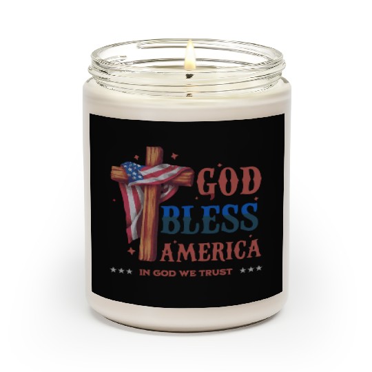 God Bless America Proud Retro US Flag 4th Of July Scented Candles