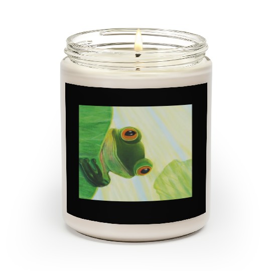 Cute Green Frog Peeping out From Behind Lily Pad Scented Candles