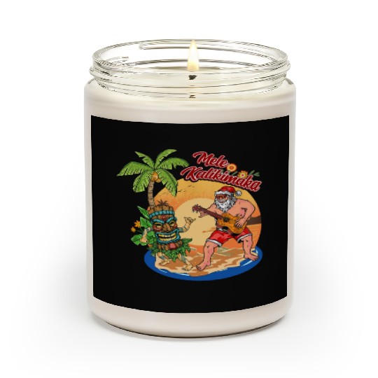 Mele Kalikimaka Funny Santa Playing Guitar Hawaii Scented Candles