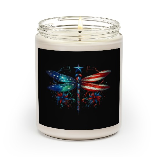 American Flag Dragonfly Patriotic 4th of July Scented Candles