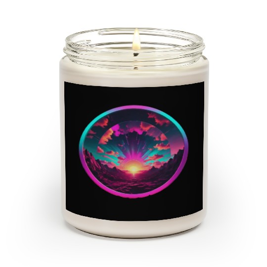 Synthwave Colorful Cosmos Design inside Circle Scented Candles