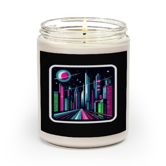 Futuristic cityscape Retro Synthwave Cyberpunk Scented Candles