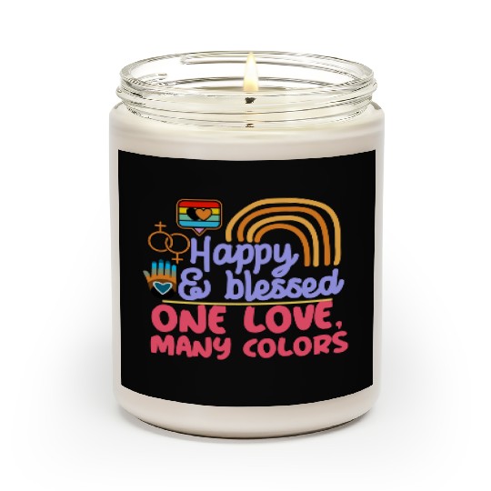pride month, happy and blessed, love is love Scented Candles