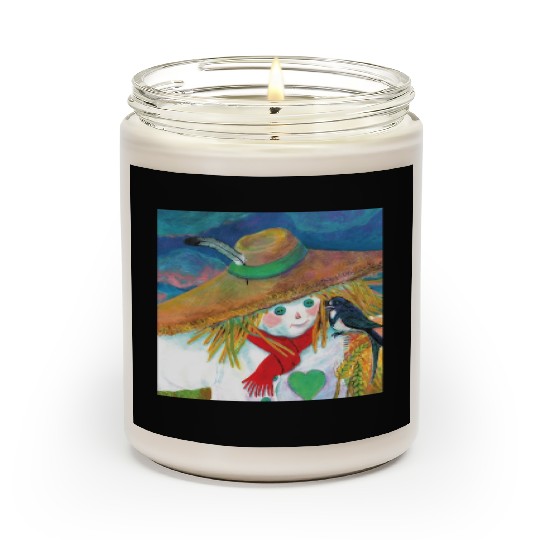Cute Scarecrow And Barn Swallow Illustration Scented Candles