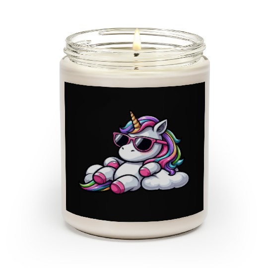 Cool unicorn sunglasses chill clouds sky Scented Candles