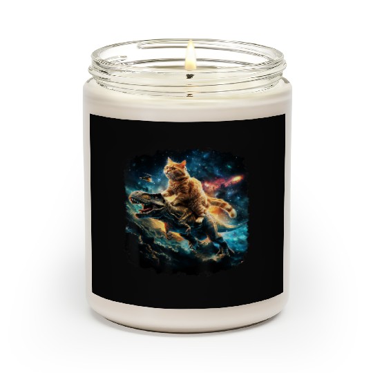 Cat Riding Dinosaur Rex Scented Candles