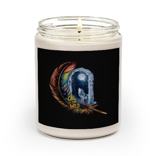 Glowing feather with wolf howling at the moon Scented Candles