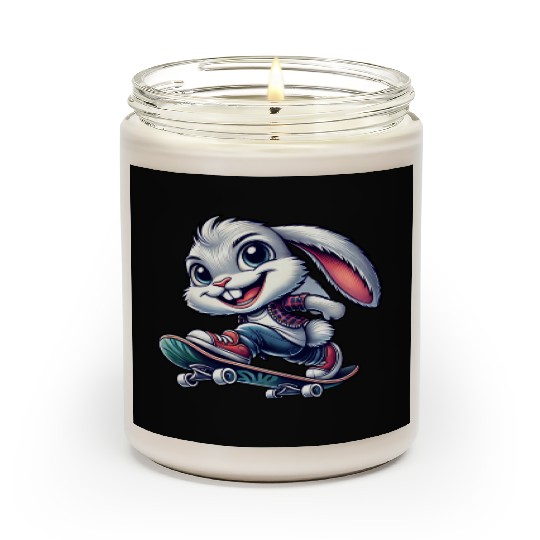 White rabbit skateboard skateboarder funny bunny Scented Candles