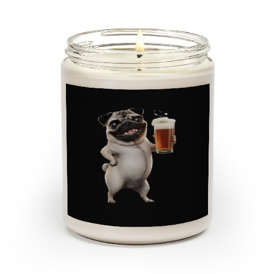Pug Drinking Beer Realistic Scented Candles