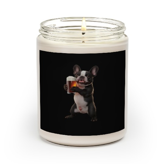 Frenchie Drinking Beer Realistic Scented Candles
