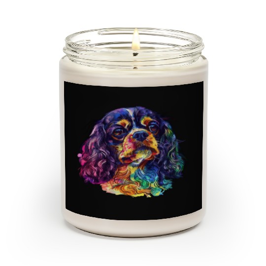 Colorful Cavalier King Charles Spaniel Portrait Scented Candles