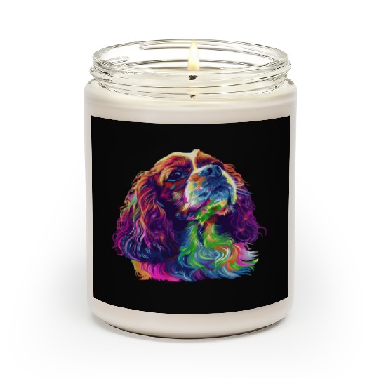 Cavalier King Charles Spaniel Illustration Rainbow Scented Candles
