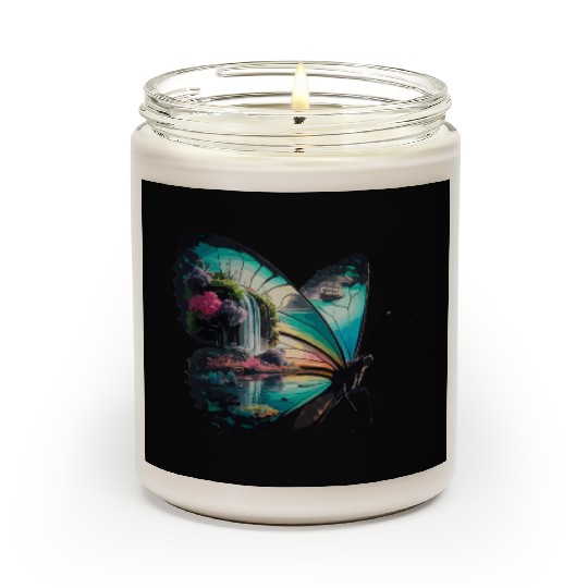 Vivid Butterfly Waterfall Nature Scene Scented Candles