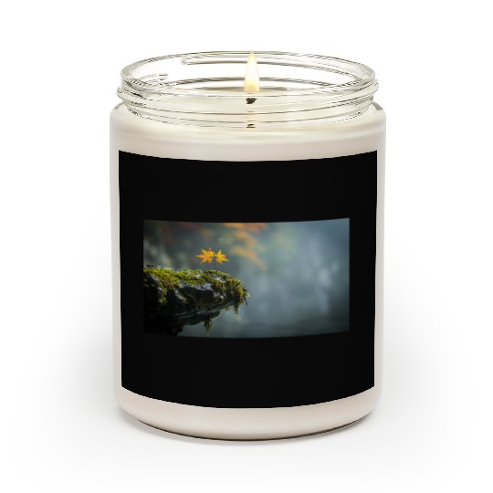 Autumn Leaves on Mossy Rock Cliff Edge Scented Candles