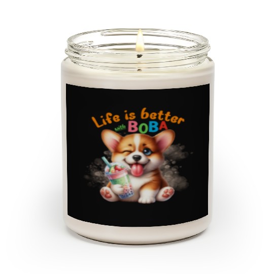 Corgi with BOBA tea Milk TEA Bubble tea Scented Candles