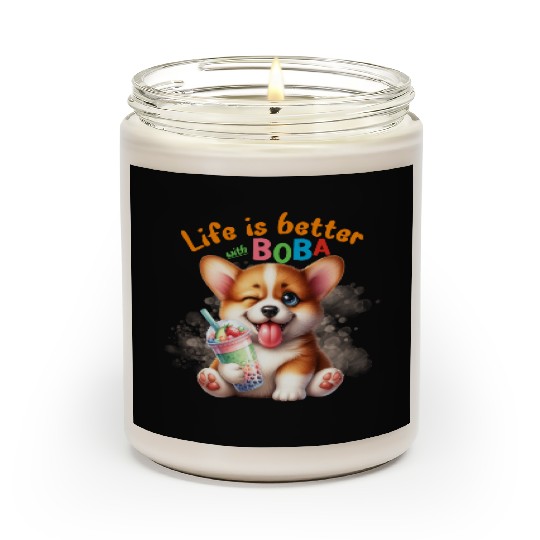 Corgi with BOBA tea Milk TEA Bubble tea Scented Candles
