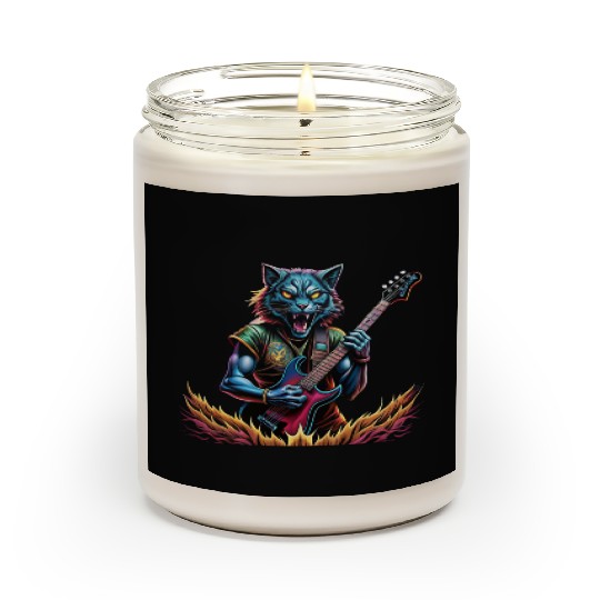 Illustration of a cat playing an electric guitar. Scented Candles