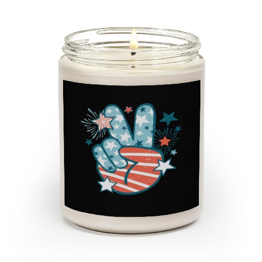 Groovy 4th Of July Peace Hand Sign USA Flag Scented Candles