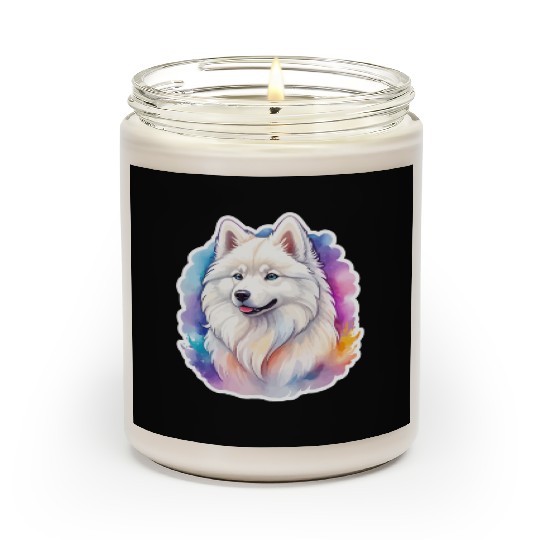 Samoyed Dog Watercolor Scented Candles
