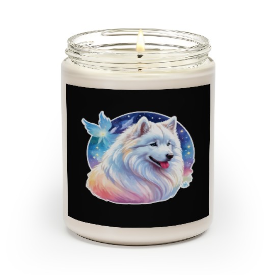 Samoyed Dog Watercolor Scented Candles