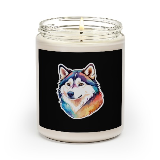 Siberian Husky Watercolor Scented Candles