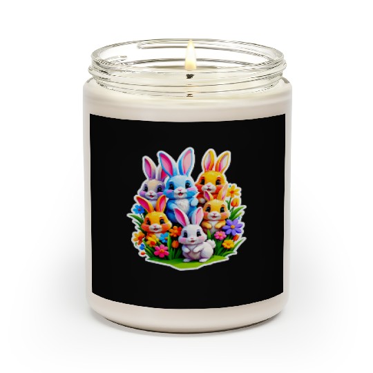 Colorful Spring Celebration with Cute Bunnies Scented Candles