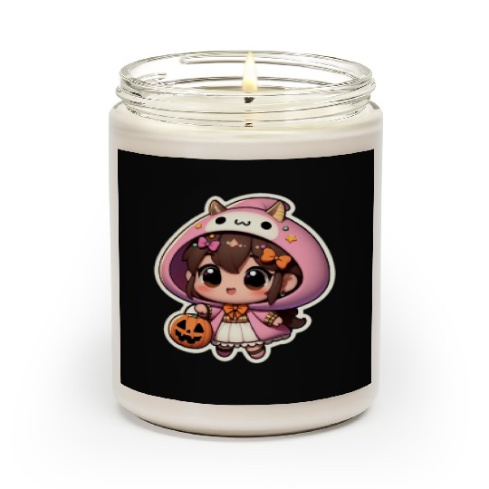 Tender little girl with pumpkin on Halloween Scented Candles