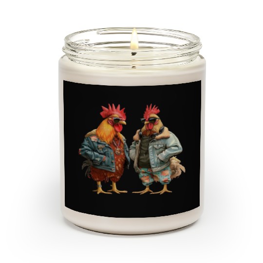 Chickens in chic streetwear attire Scented Candles