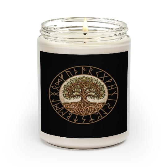 Viking runes tree of Life round frame celtic Scented Candles