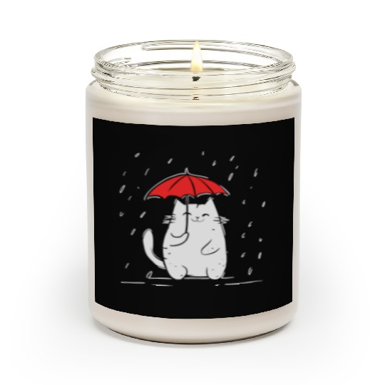 Red Umbrella Cat Rainy Day Cat Scented Candles