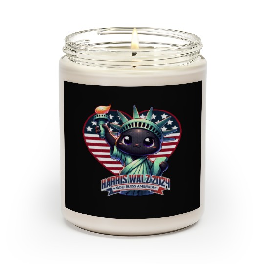 Cute Cat as Statue of Liberty with Harris Walz Scented Candles