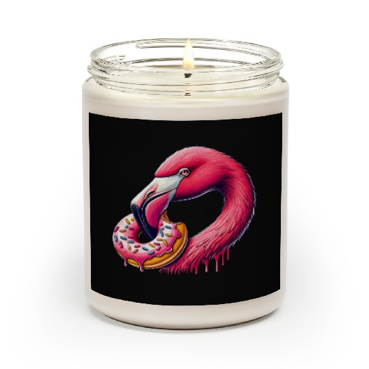 funny feast for the eyes - flamingo with donut Scented Candles