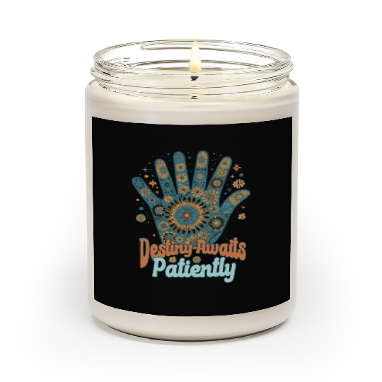SAYING: Destiny awaits patiently, retro palm, sun Scented Candles