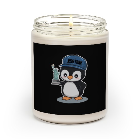 New York Penguin Holding Statue Of Liberty Scented Candles