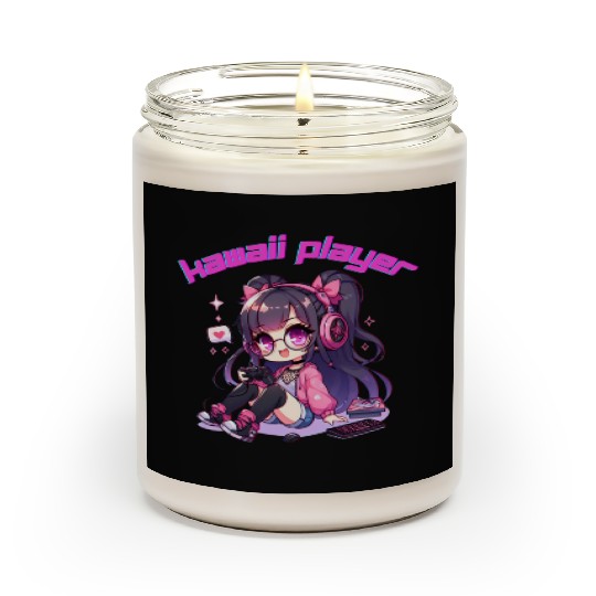 Kawaii Gamer Girl Illustration Scented Candles
