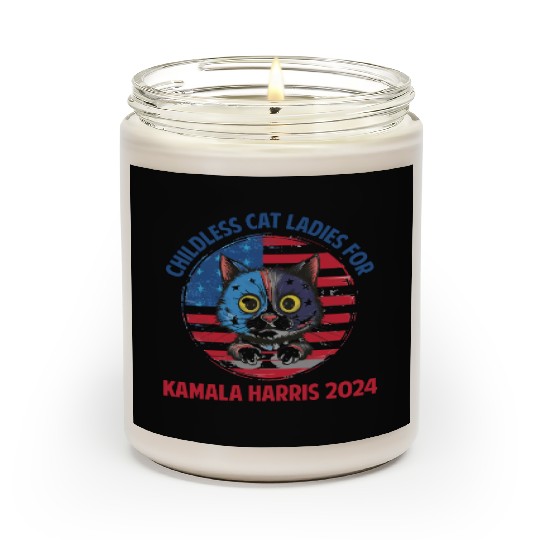 Retro Childless Cat Ladies For Kamala Harris 2024 Scented Candles