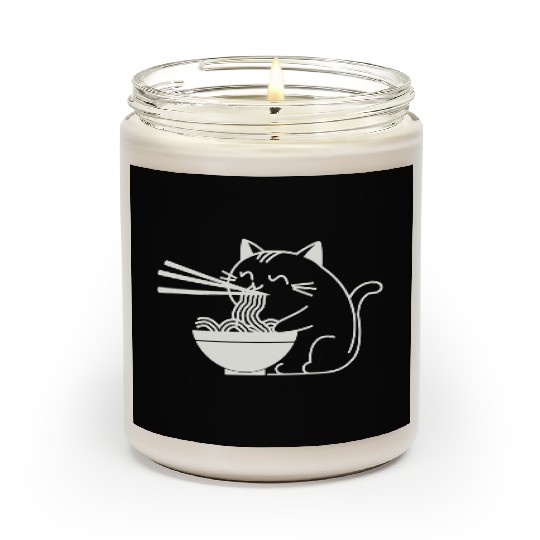 Cute Cat Eating Ramen Kawaii Food Design Scented Candles