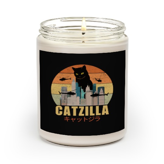 Retro Vintage Catzilla Japanese Cute Cat Lover Scented Candles