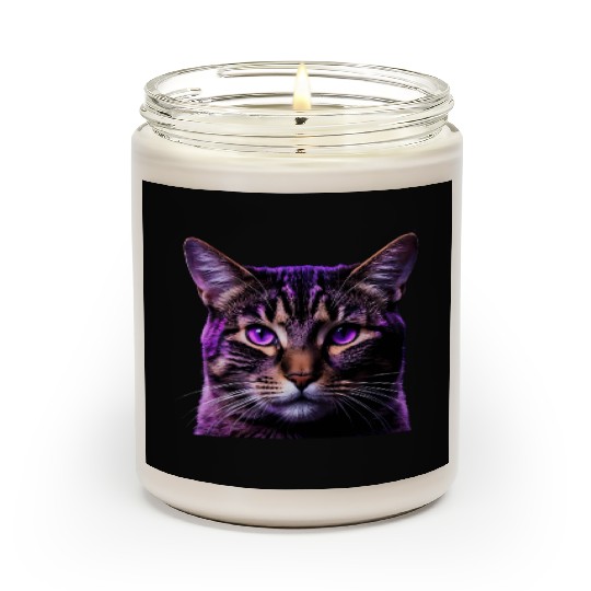 Vivid Lilac-Eyed Tabby Cat Portrait Scented Candles