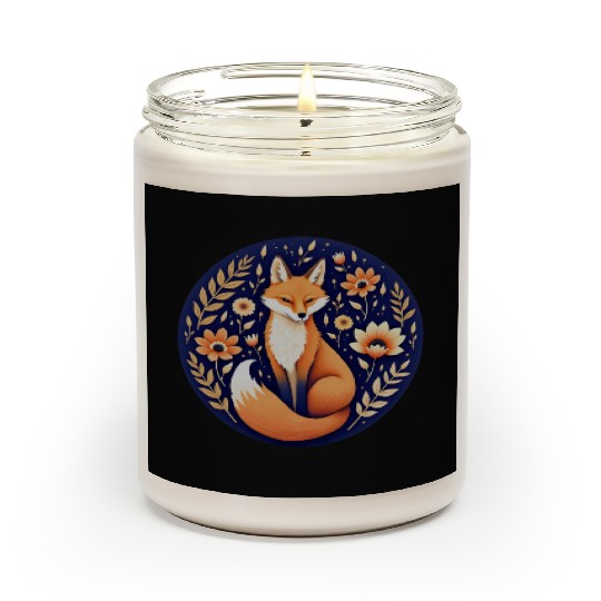 Whimsical Fox with Flowers Art Design Scented Candles