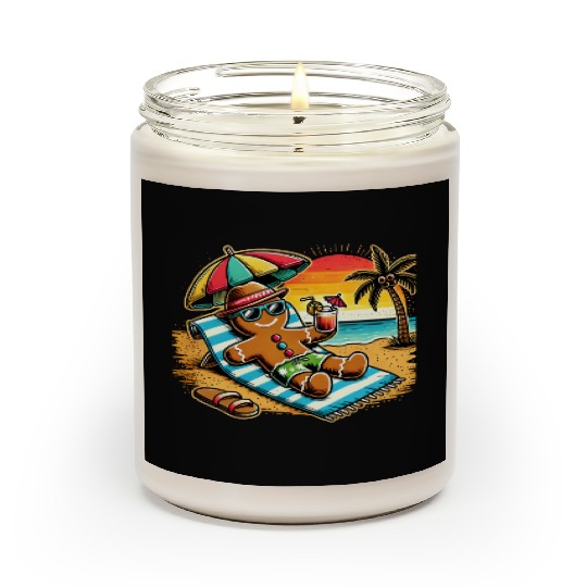 Gingerbread Man Relaxing on the Beach Scented Candles