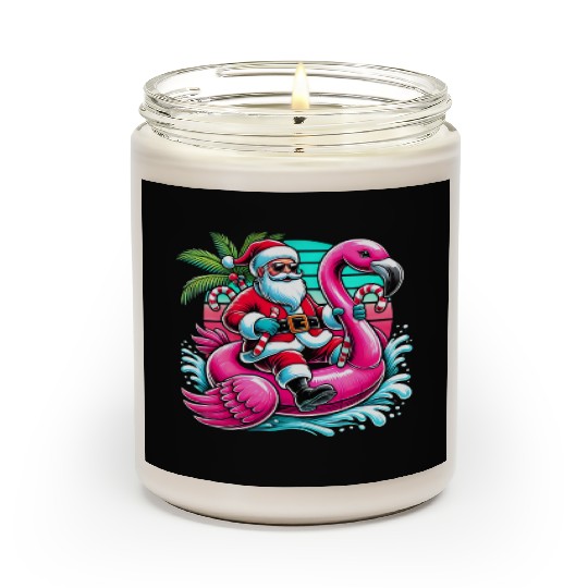 Santa Riding Flamingo in Tropical Christmas Fun Scented Candles
